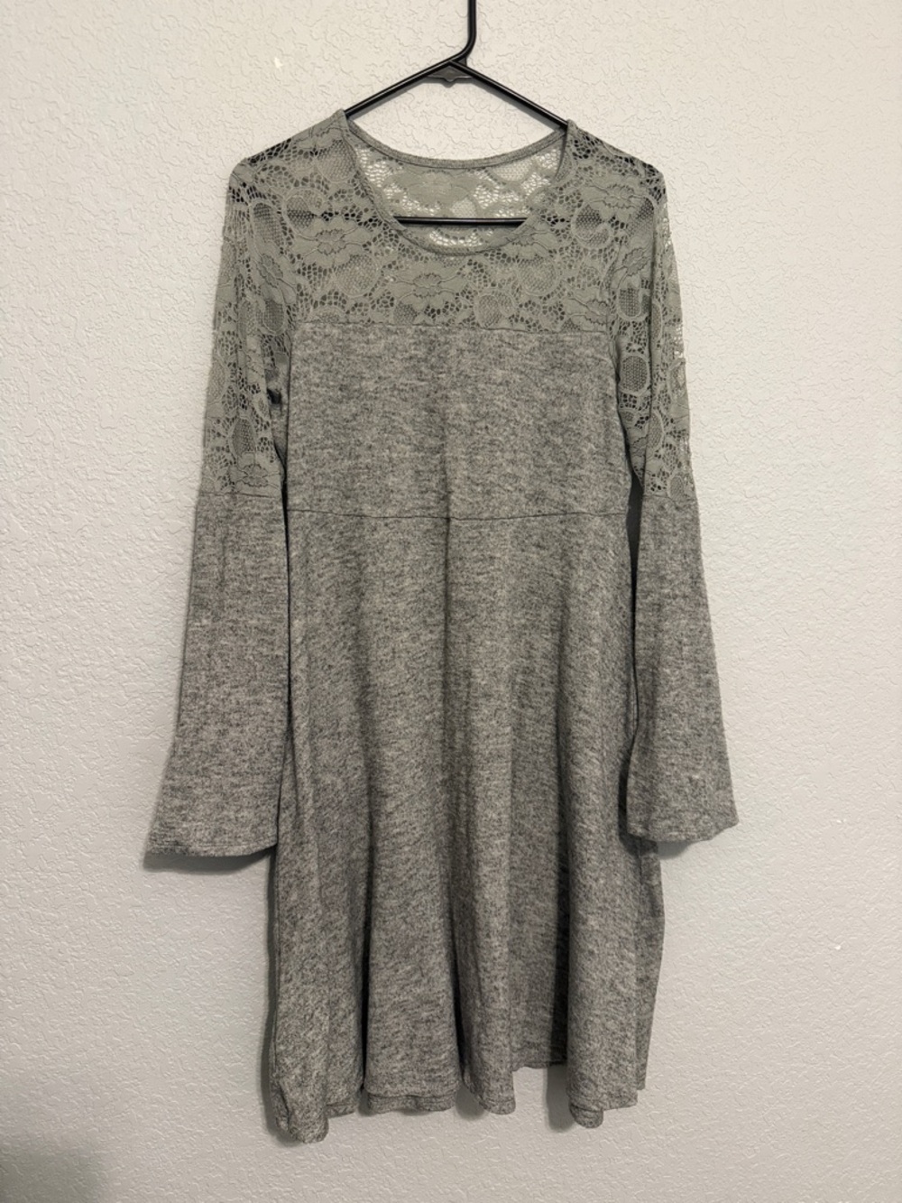 torrid Light Gray Lace Yoke Long-Sleeve Swing Dress